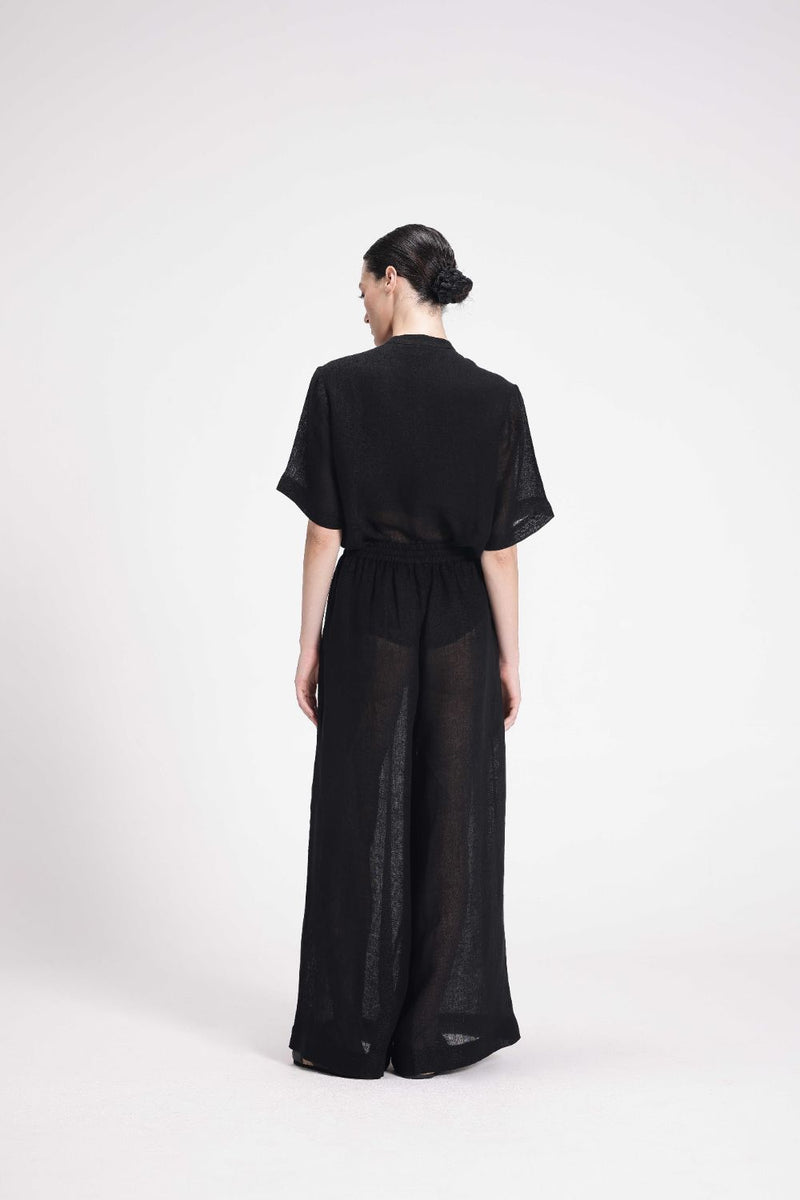 Sheer Elasticated Pants linen by Turn Black in black color for women Worldwide