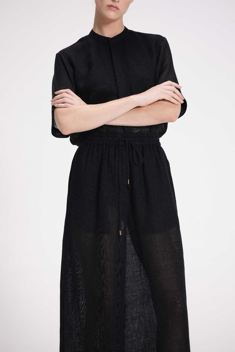 Sheer Elasticated Pants linen by Turn Black in black color for women Worldwide