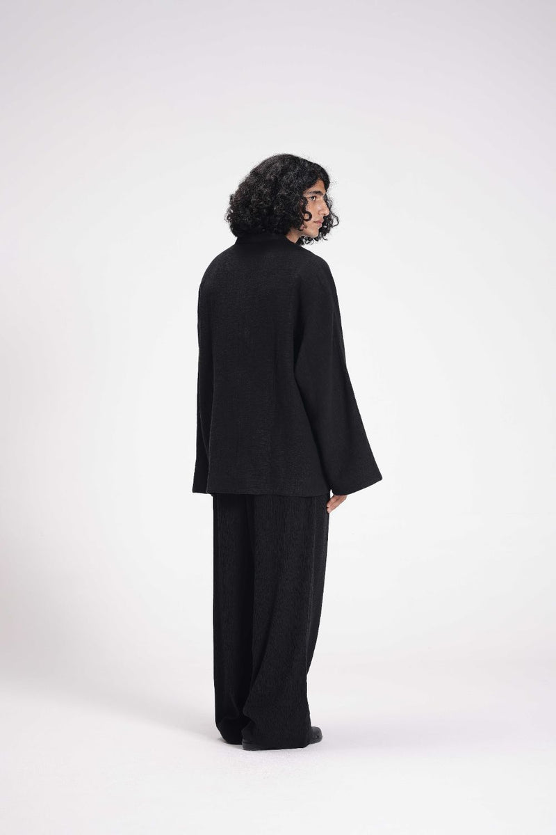 Chenille Overlap Jacket linen by Turn Black in black color for women Worldwide