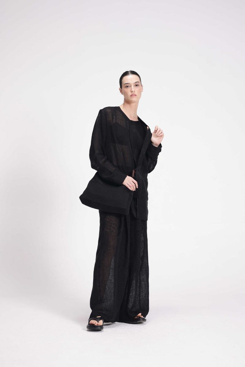 Sheer Pleated Pants linen by Turn Black in black color for women Worldwide