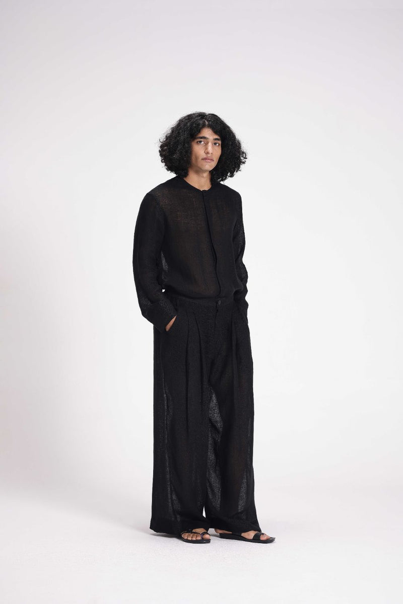 Sheer Pleated Pants linen by Turn Black in black color for women Worldwide