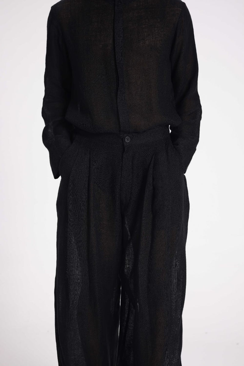 Sheer Pleated Pants linen by Turn Black in black color for women Worldwide