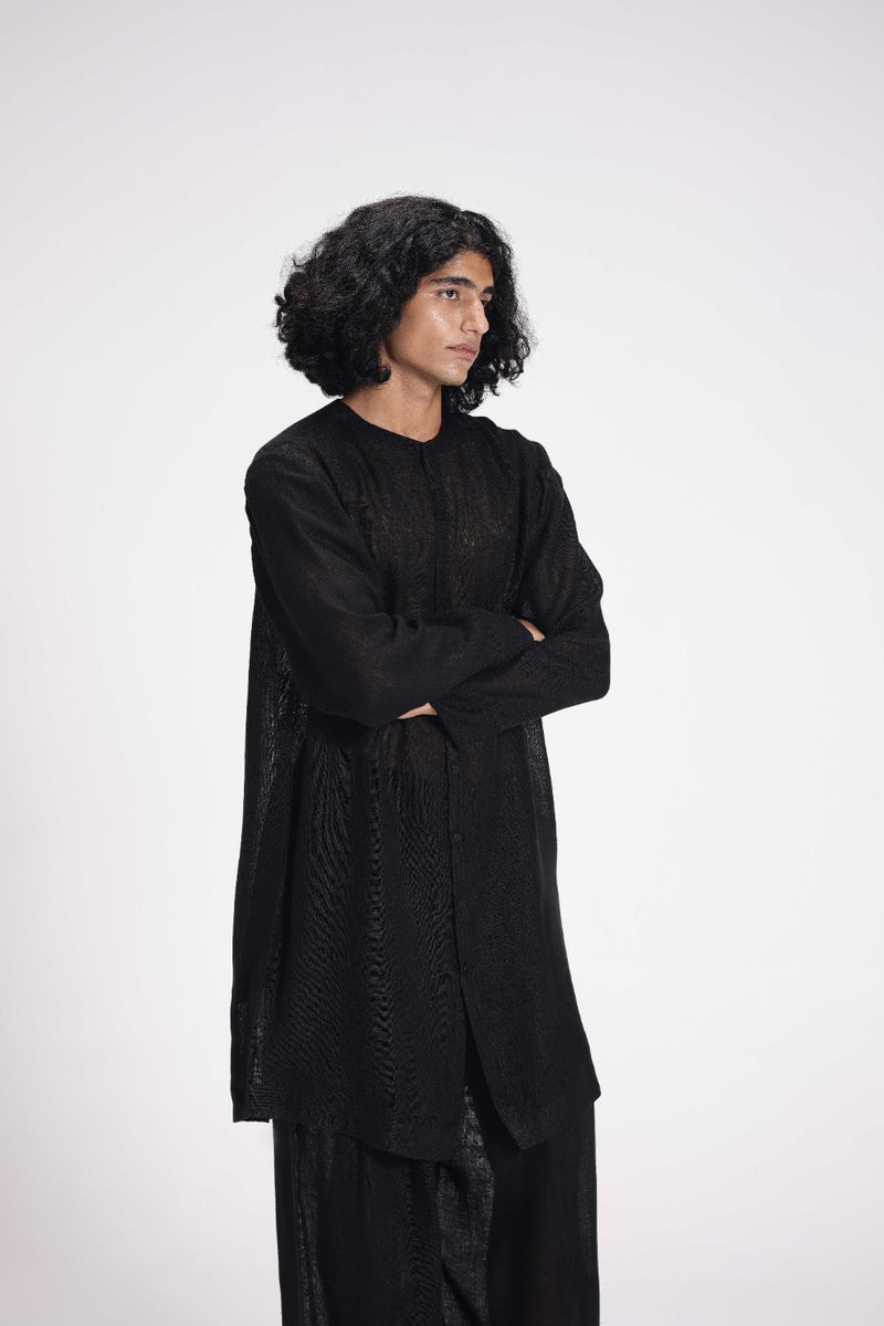 Sheer Tunic and Pant Co-ord Set linen by Turn Black in black color for women Worldwide