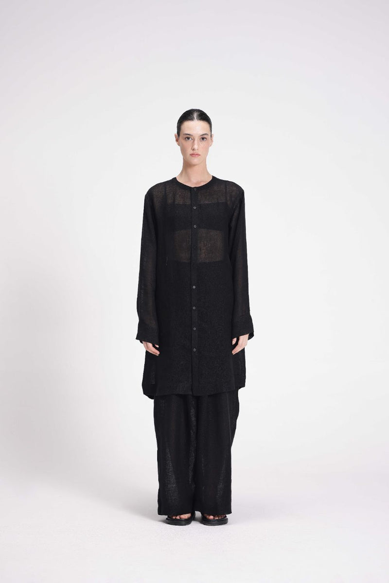 Sheer Tunic and Pant Co-ord Set linen by Turn Black in black color for women Worldwide