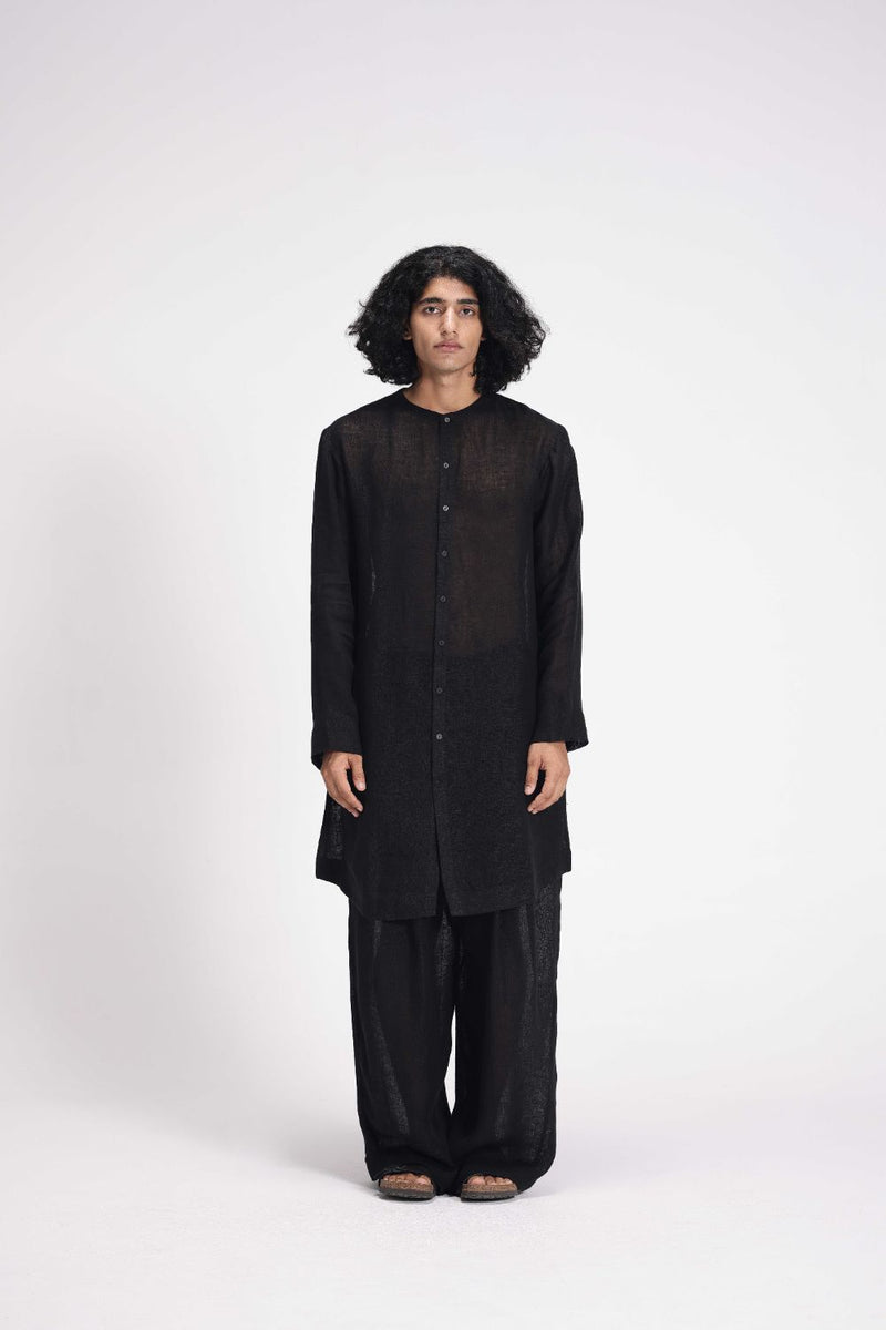 Sheer Tunic and Pant Co-ord Set linen by Turn Black in black color for women Worldwide
