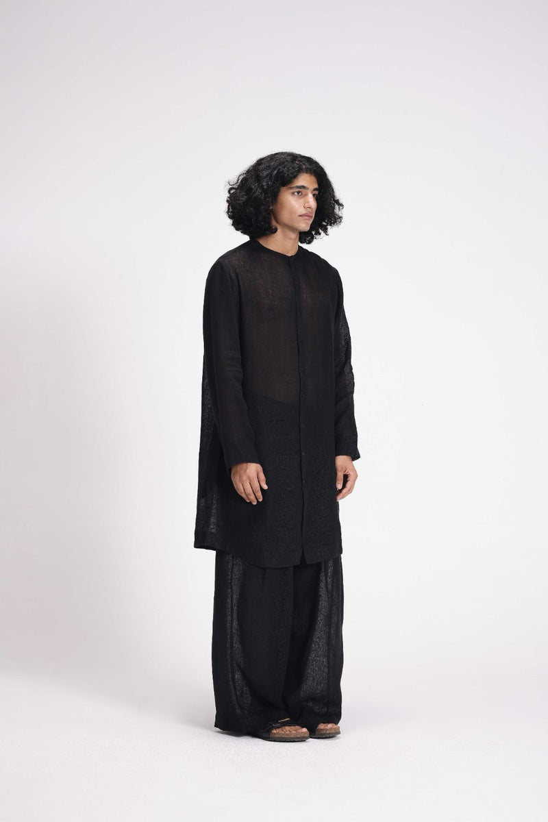 Sheer Tunic and Pant Co-ord Set linen by Turn Black in black color for women Worldwide