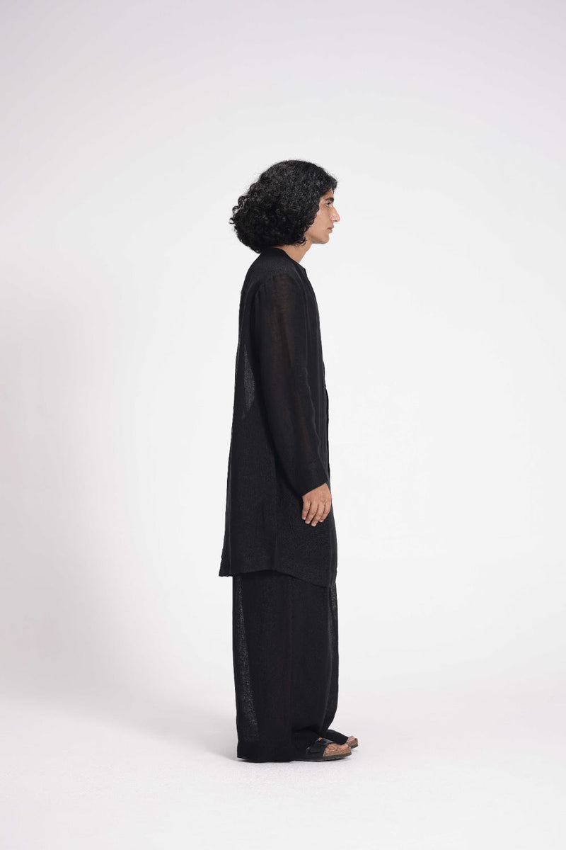 Sheer Tunic and Pant Co-ord Set linen by Turn Black in black color for women Worldwide