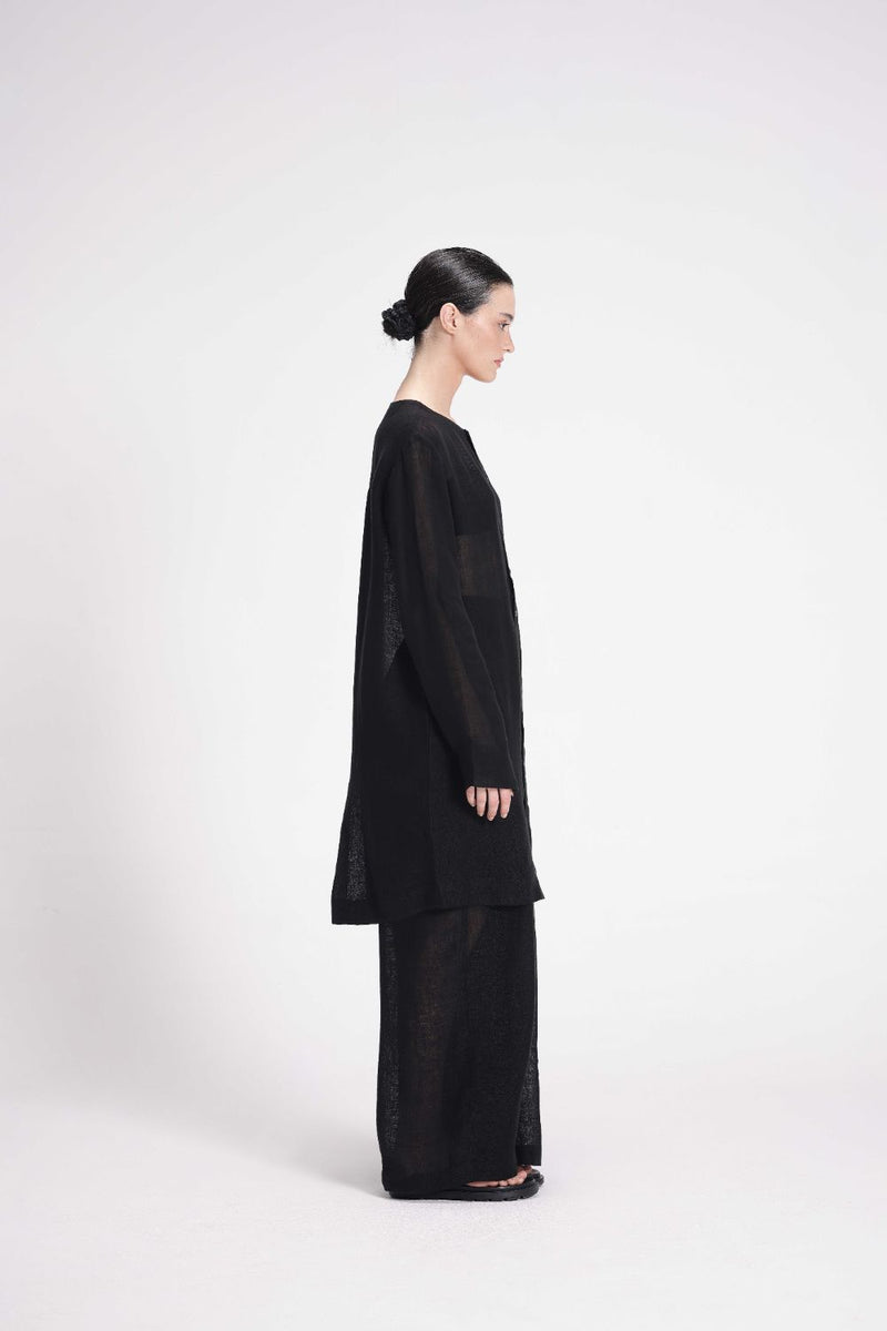 Sheer Tunic and Pant Co-ord Set linen by Turn Black in black color for women Worldwide