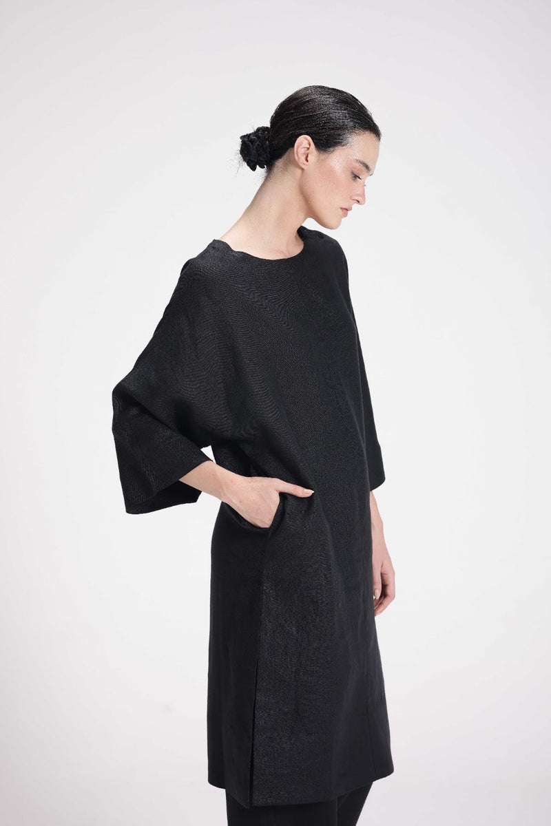 Half Sleeves Linen Kurta linen by Turn Black in black color for women Worldwide