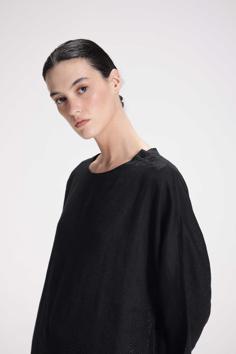 Half Sleeves Linen Kurta linen by Turn Black in black color for women Worldwide