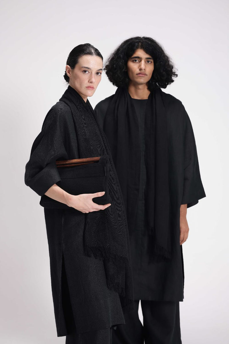 Half Sleeves Linen Kurta linen by Turn Black in black color for women Worldwide