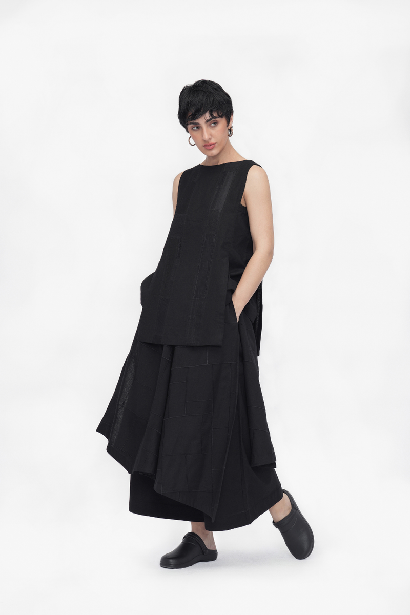 Na-Mi Pant | Assymetric Skirt cotton by Turn Black in black color for women Worldwide