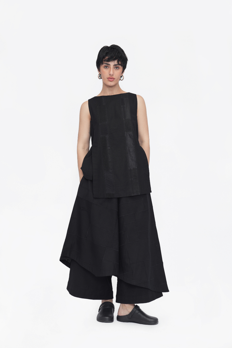 Na-Mi Pant | Assymetric Skirt cotton by Turn Black in black color for women Worldwide