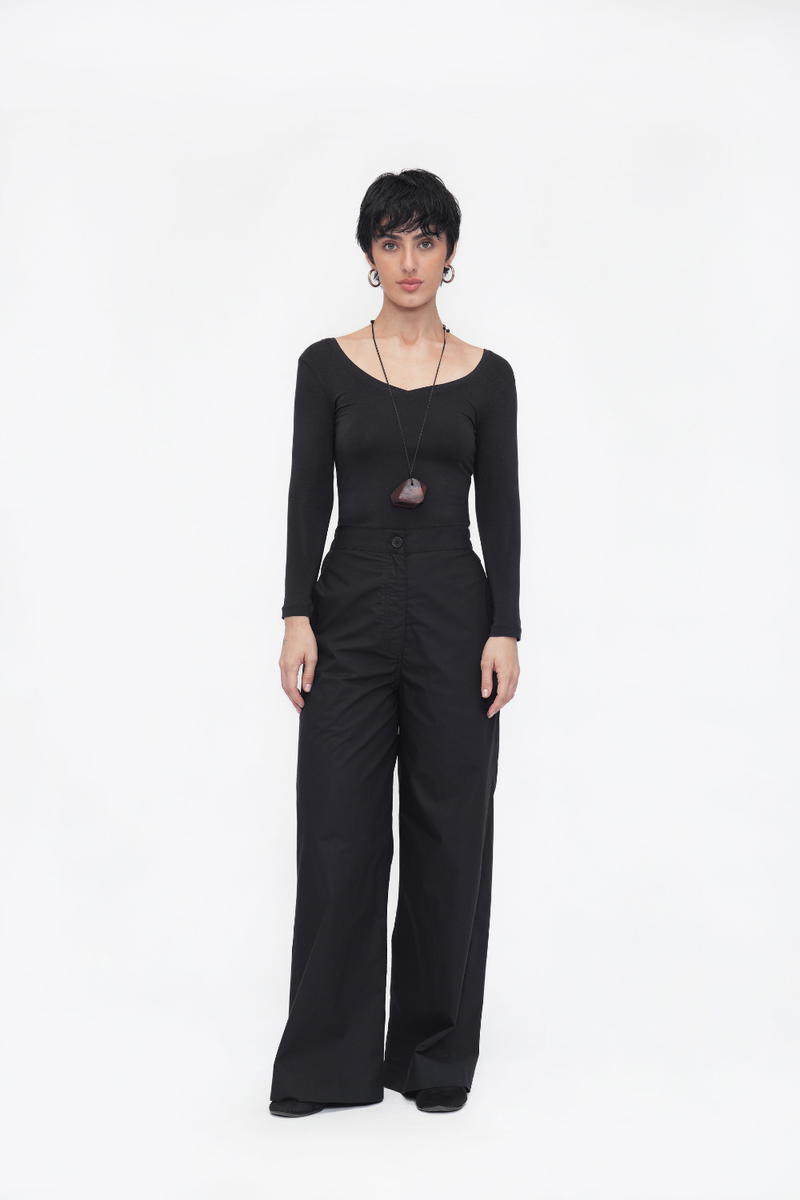 Sangmo Straight Pants poplin by Turn Black in black color for women Worldwide