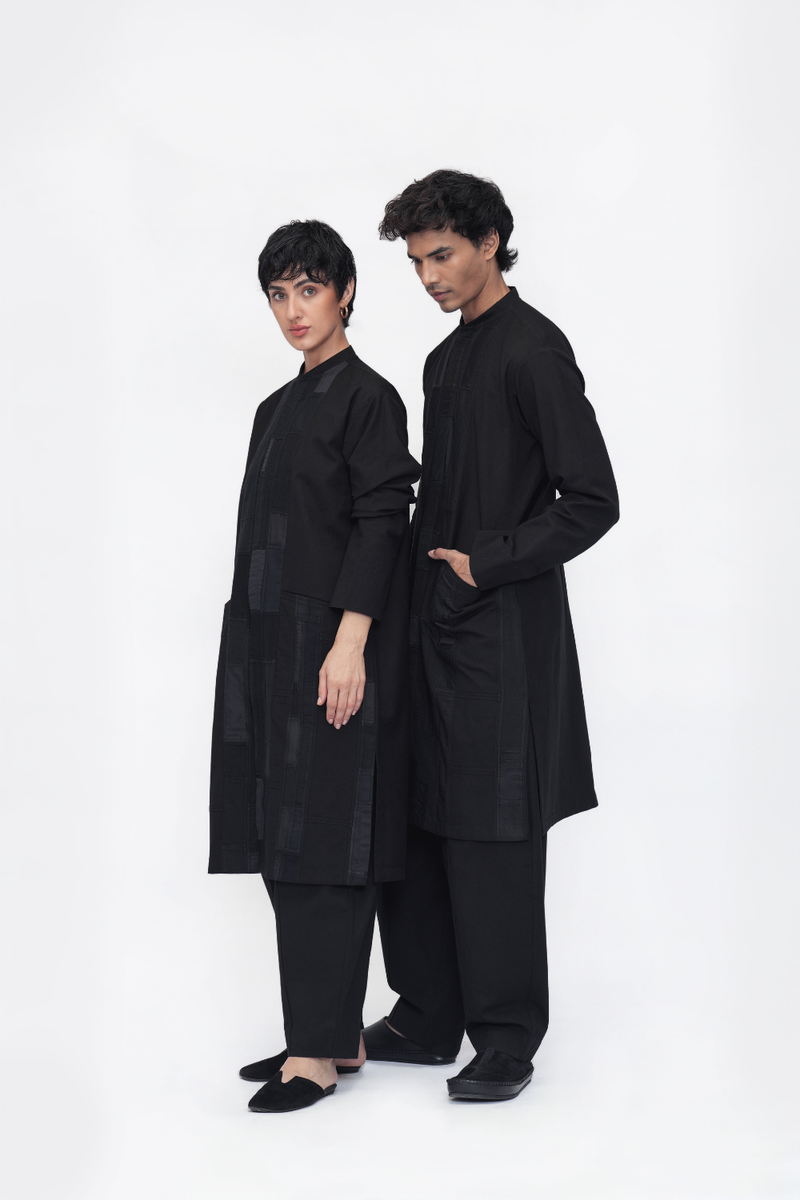 Ema Kurta patchwork by Turn Black in black color for women Worldwide