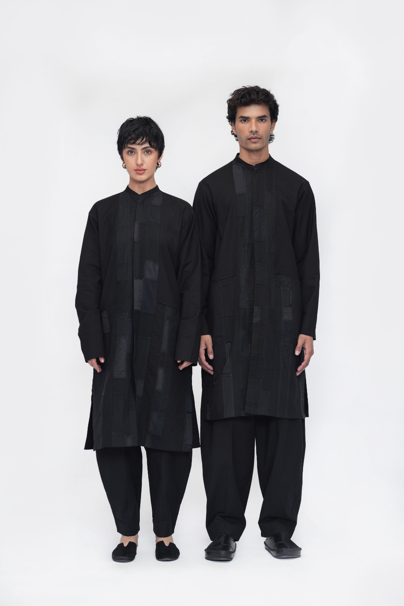 Ema Kurta patchwork by Turn Black in black color for women Worldwide