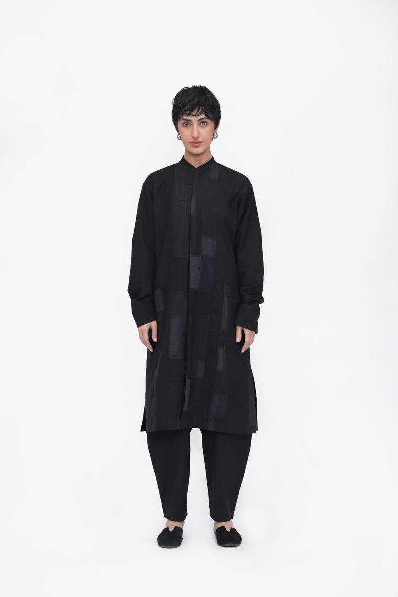 Ema Kurta patchwork by Turn Black in black color for women Worldwide