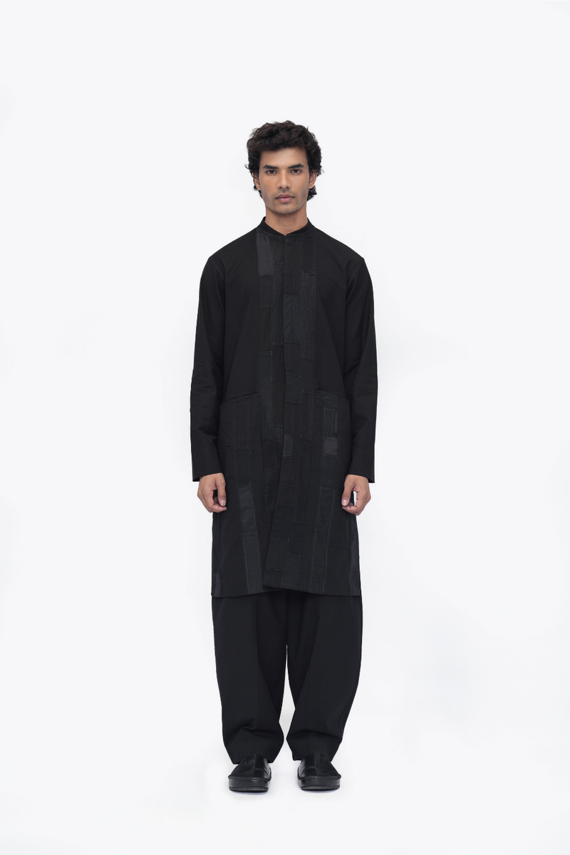 Ema Kurta patchwork by Turn Black in black color for women Worldwide