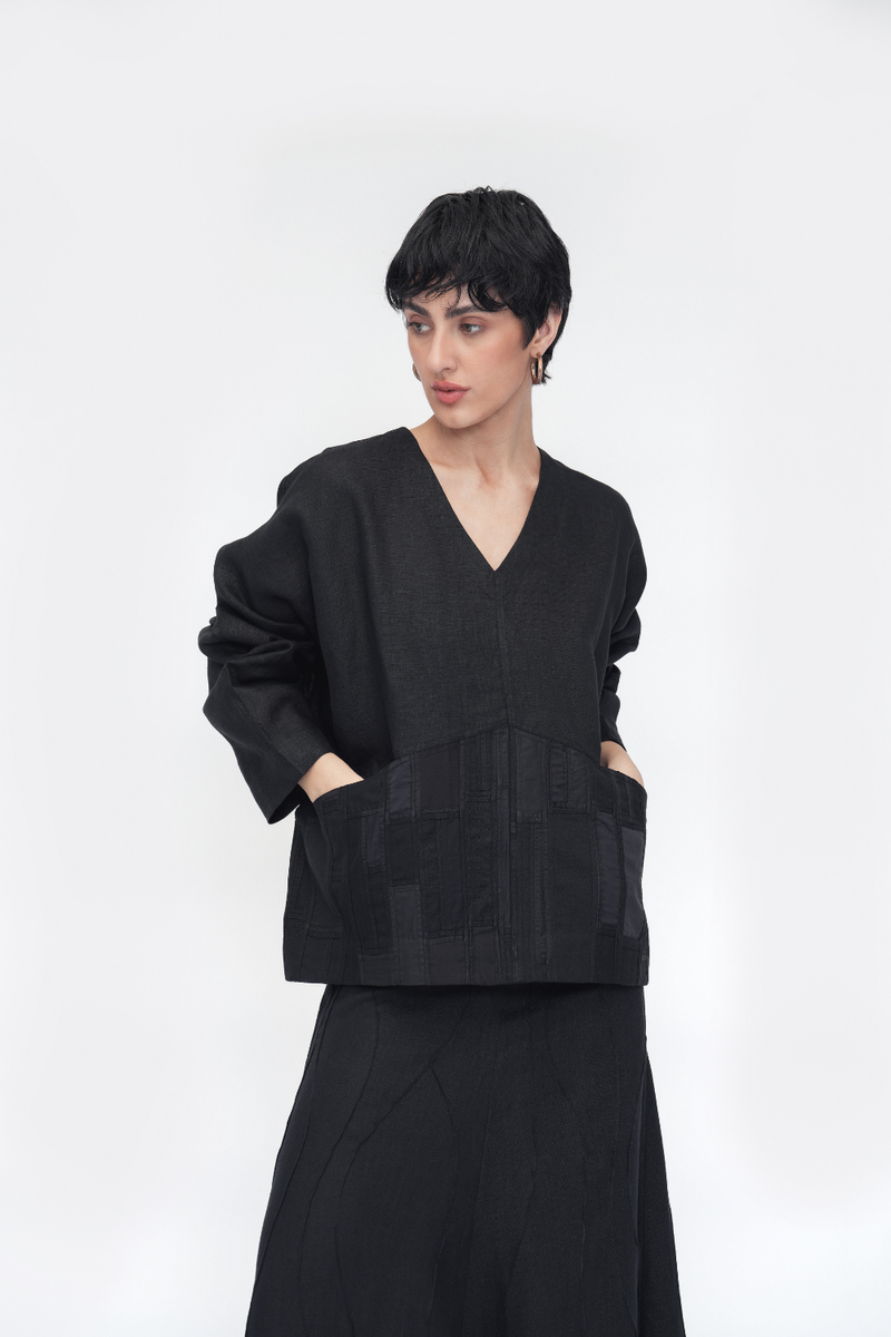 Palmo Top patchwork by Turn Black in black color for women Worldwide