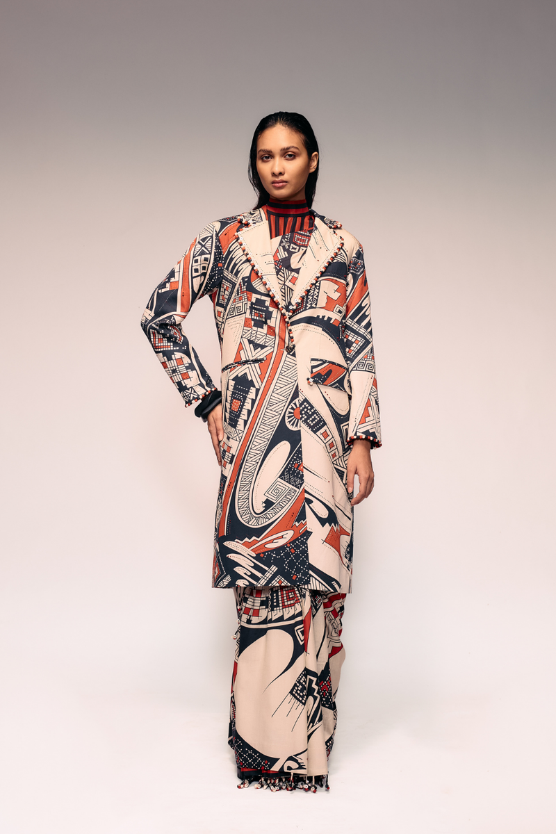 Rust Print Overcoat cotton by Kritika Murarka in rust color for women Worldwide