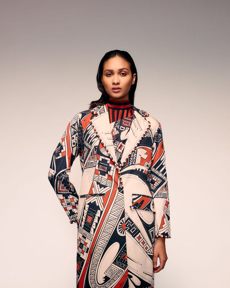 Rust Print Overcoat cotton by Kritika Murarka in rust color for women Worldwide