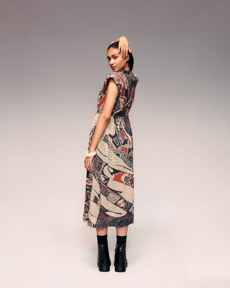 Rust Print Cotton Net Drawstring Dress + Inner cotton by Kritika Murarka in rust color for women Worldwide