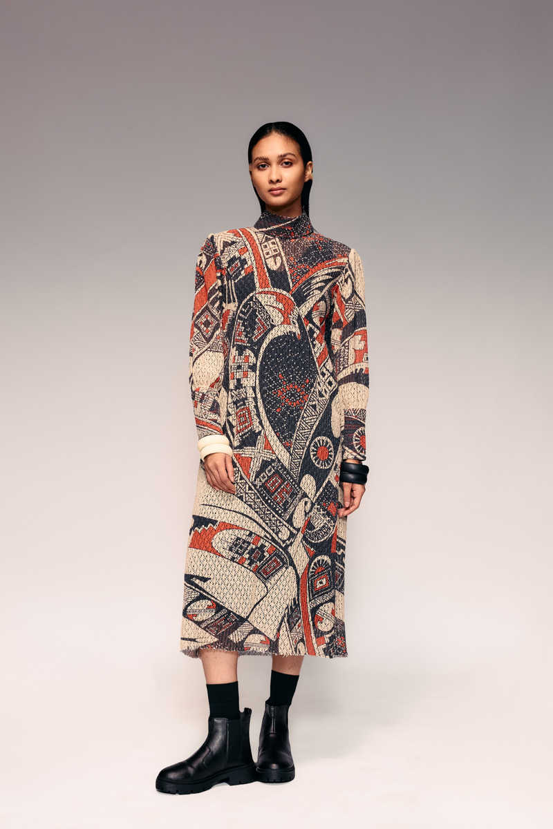 Rust Print Cotton Net Midi + Inner cotton by Kritika Murarka in rust color for women Worldwide