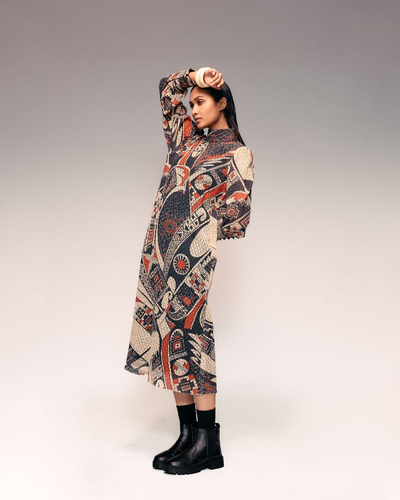 Rust Print Cotton Net Midi + Inner cotton by Kritika Murarka in rust color for women Worldwide