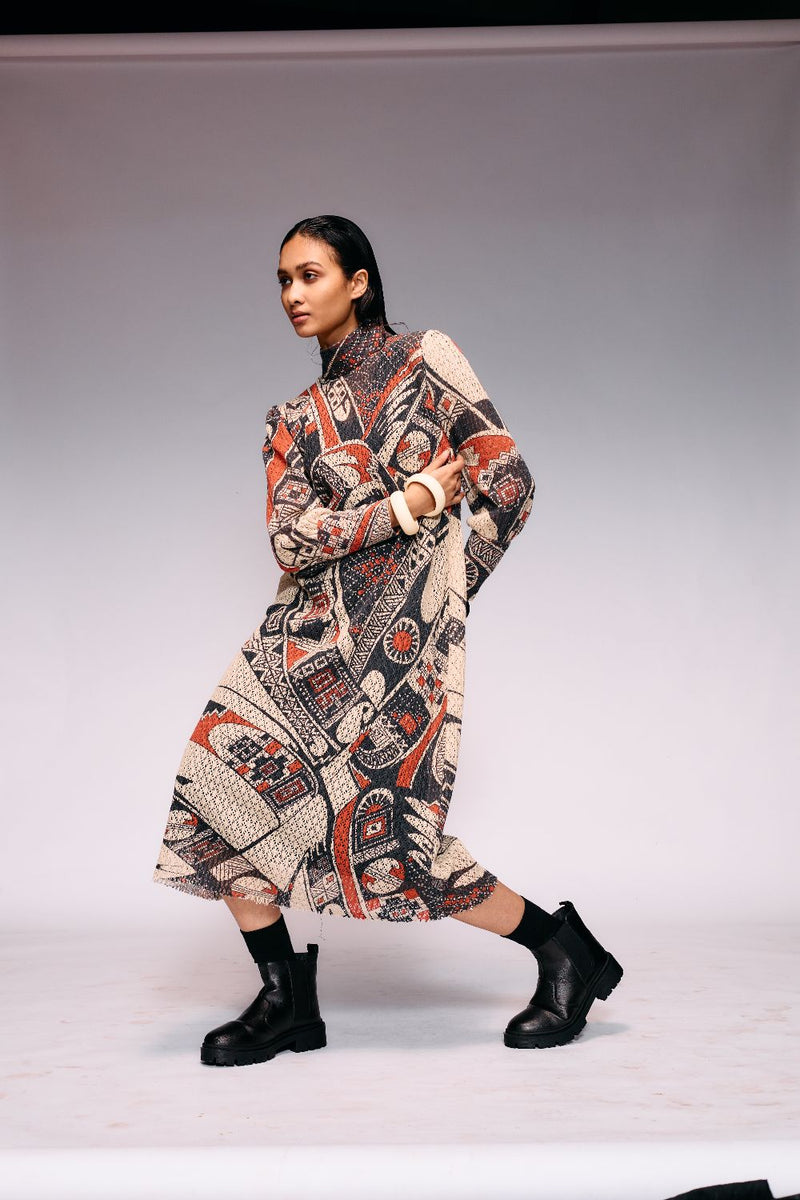 Rust Print Cotton Net Midi + Inner cotton by Kritika Murarka in rust color for women Worldwide