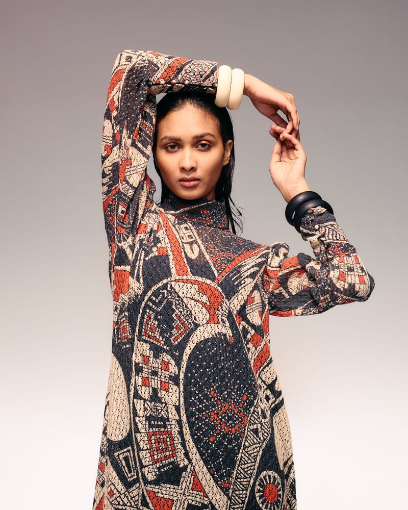 Rust Print Cotton Net Midi + Inner cotton by Kritika Murarka in rust color for women Worldwide