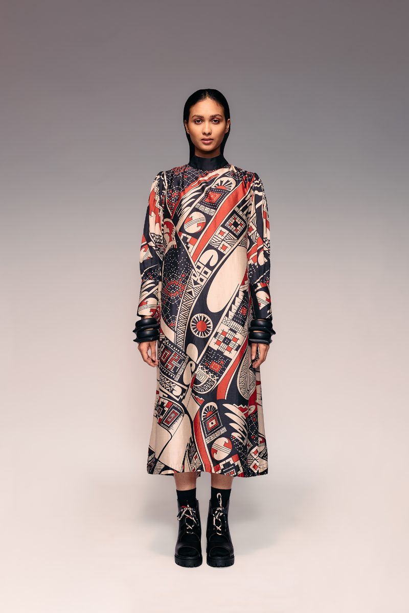 Rust Print Silk Midi silk by Kritika Murarka in rust color for women Worldwide