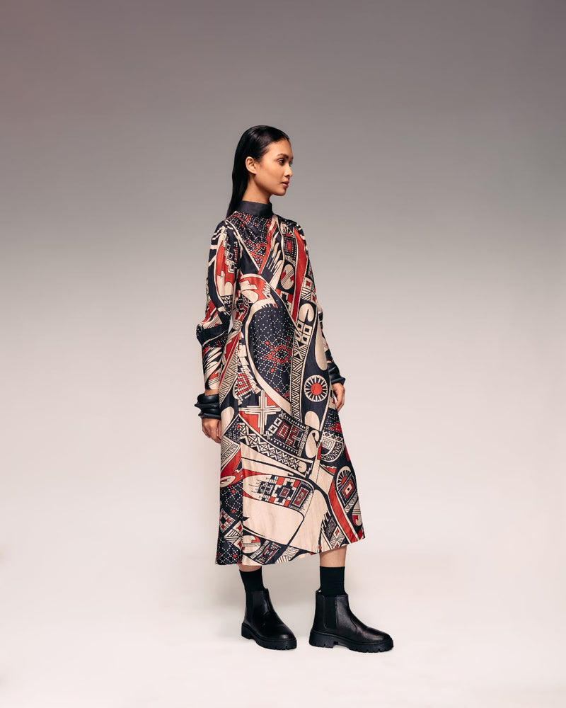 Rust Print Silk Midi silk by Kritika Murarka in rust color for women Worldwide