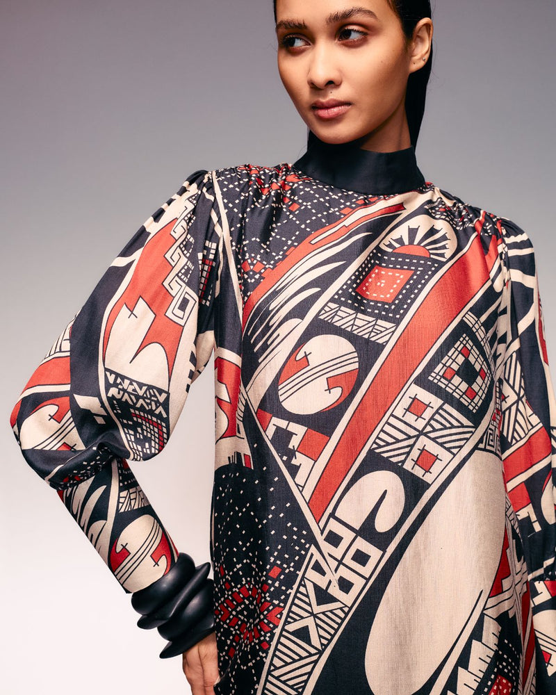 Rust Print Silk Midi silk by Kritika Murarka in rust color for women Worldwide