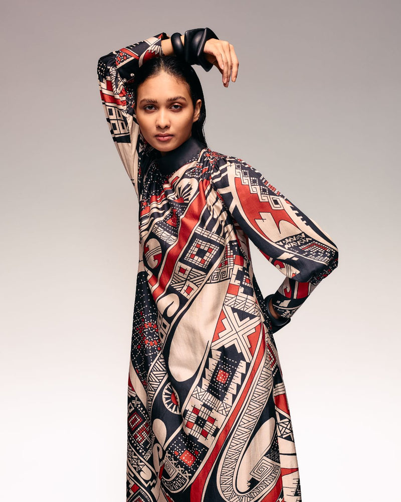 Rust Print Silk Midi silk by Kritika Murarka in rust color for women Worldwide