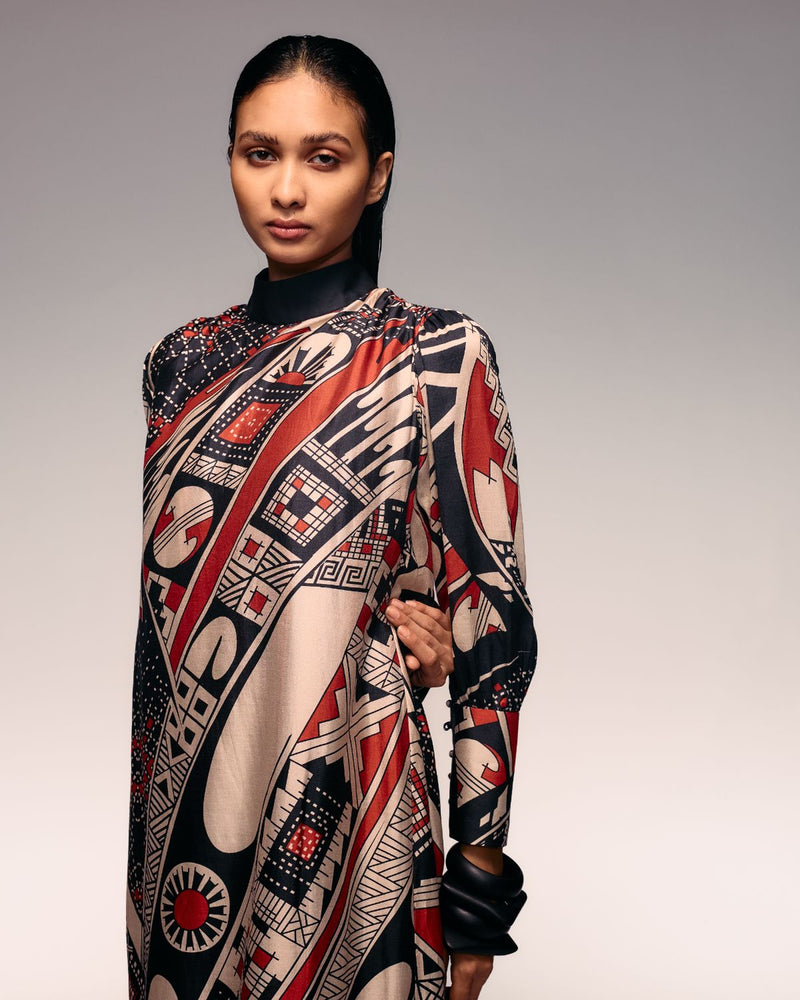 Rust Print Silk Midi silk by Kritika Murarka in rust color for women Worldwide