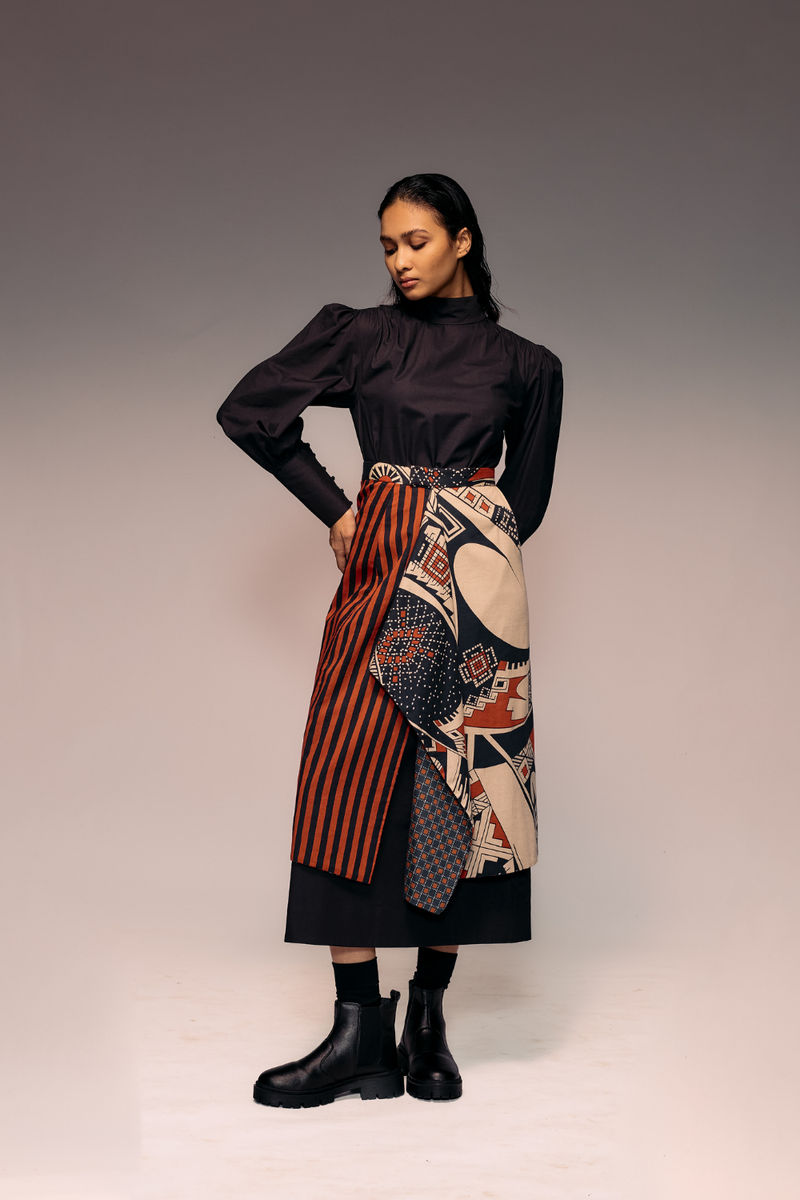 Rust Print Flap Reversible Skirt cotton by Kritika Murarka in rust color for women Worldwide