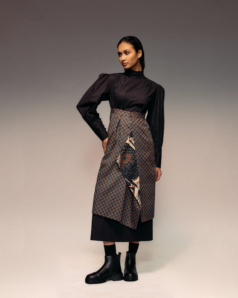 Rust Print Flap Reversible Skirt cotton by Kritika Murarka in rust color for women Worldwide