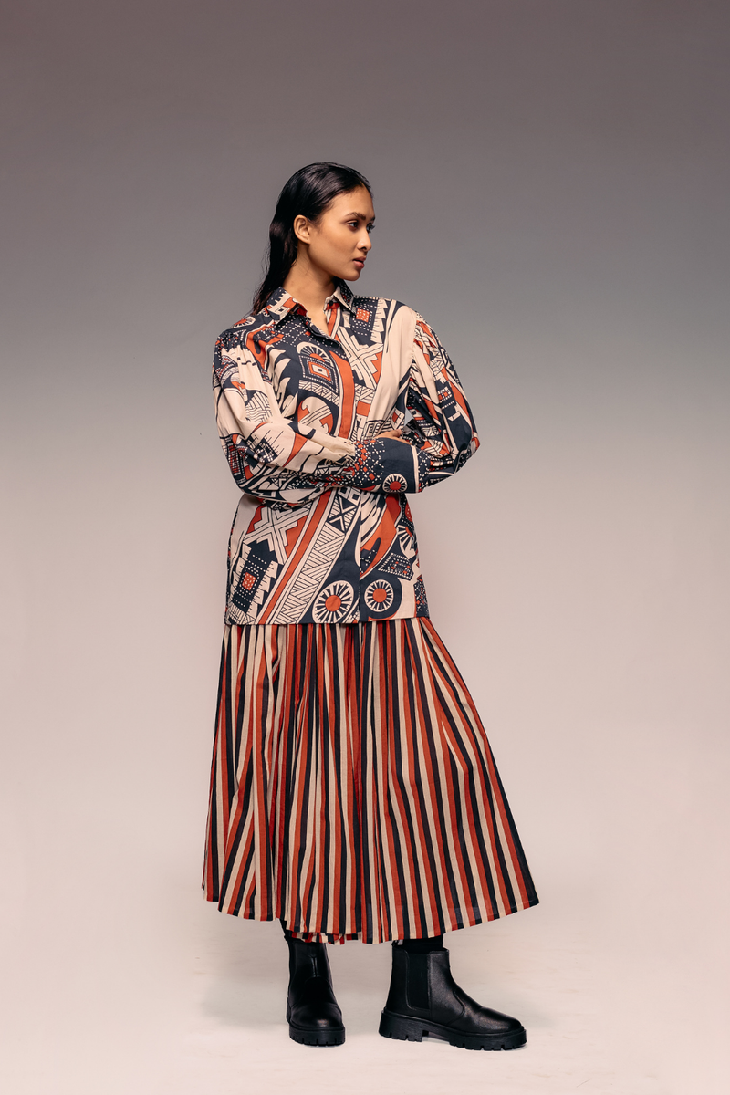 Rust print Poplin Shirt cotton by Kritika Murarka in rust color for women Worldwide
