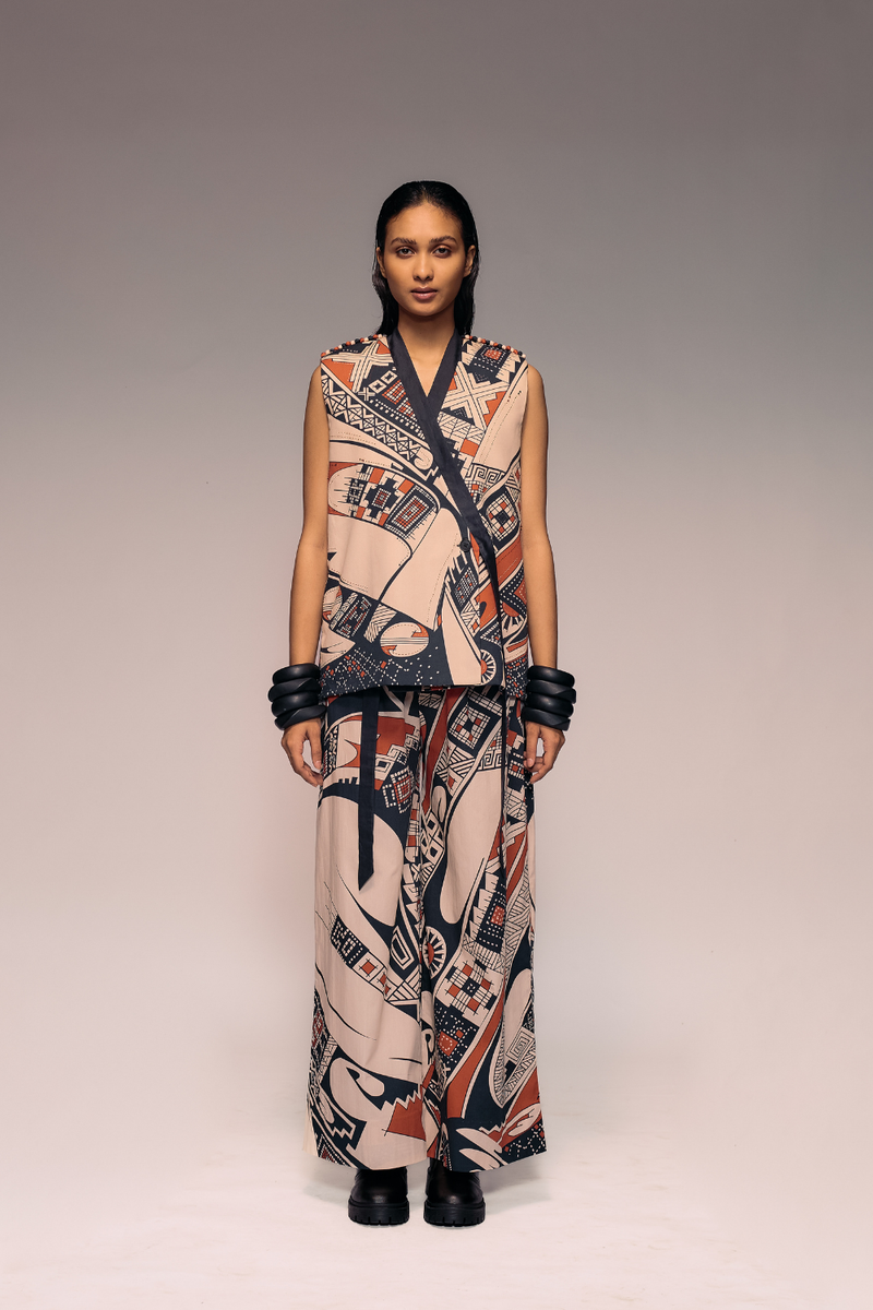 Rust Print Reversible Sleeveless Kimono cotton by Kritika Murarka in rust color for women Worldwide