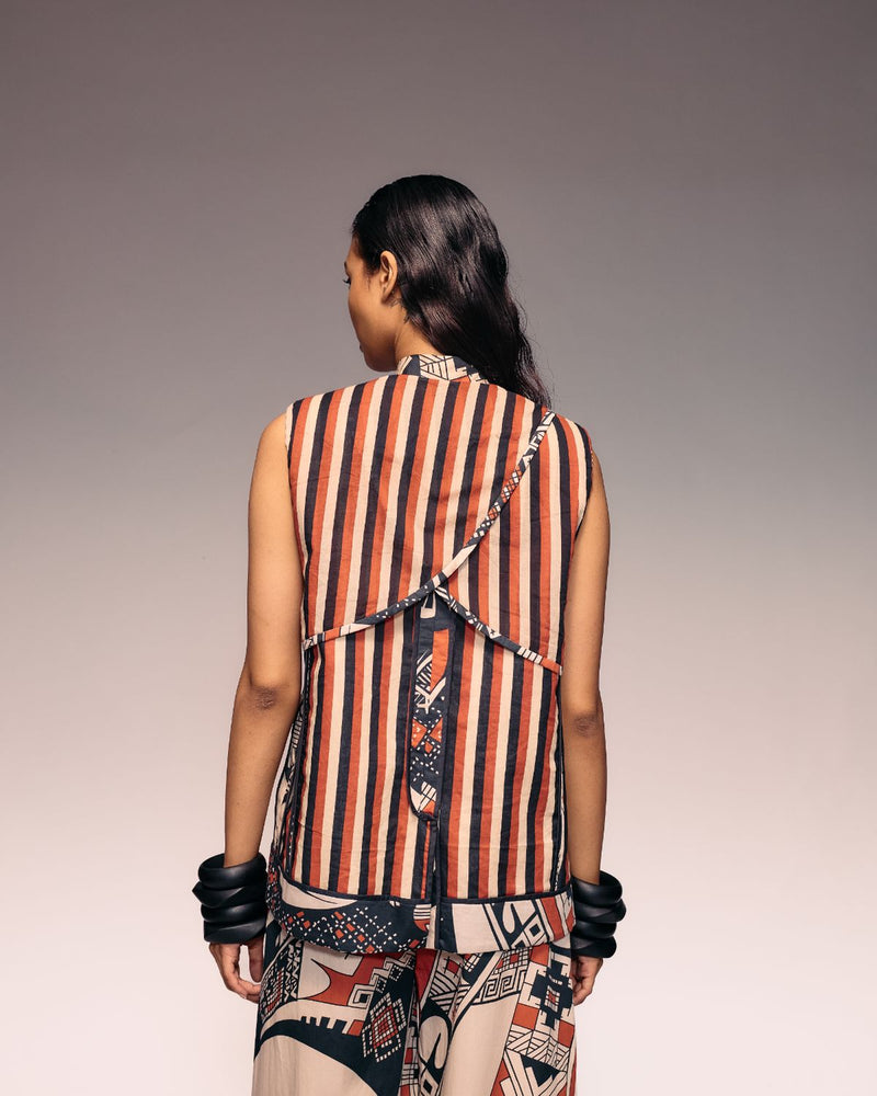 Rust Print Reversible Sleeveless Kimono cotton by Kritika Murarka in rust color for women Worldwide