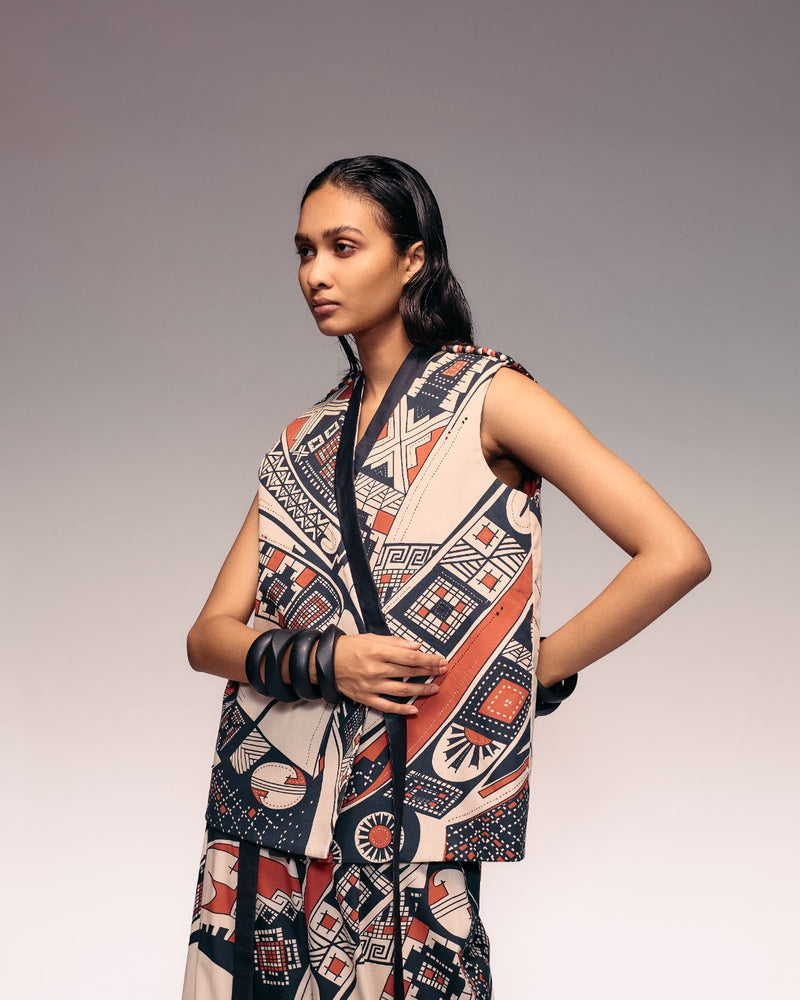 Rust Print Reversible Sleeveless Kimono cotton by Kritika Murarka in rust color for women Worldwide