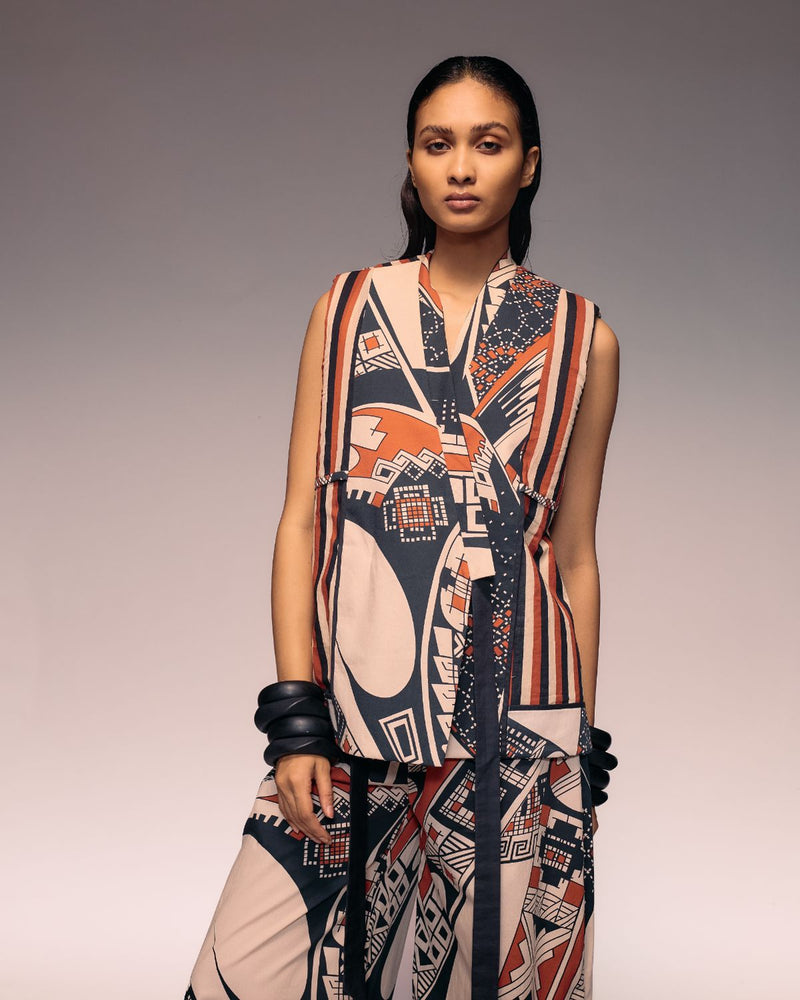 Rust Print Reversible Sleeveless Kimono cotton by Kritika Murarka in rust color for women Worldwide