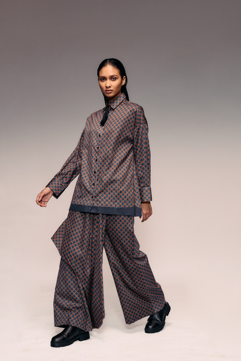 Rust Black Check Shirt cotton by Kritika Murarka in rust color for women Worldwide