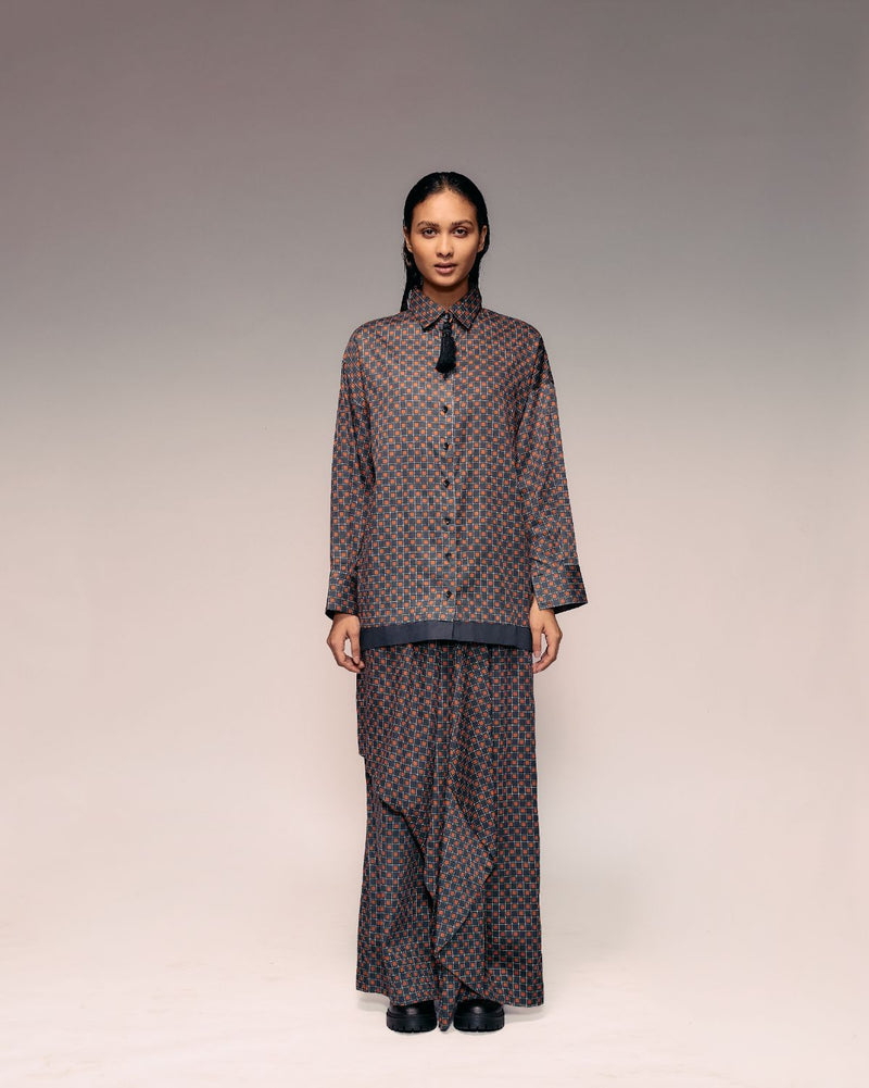 Rust Black Check Shirt cotton by Kritika Murarka in rust color for women Worldwide