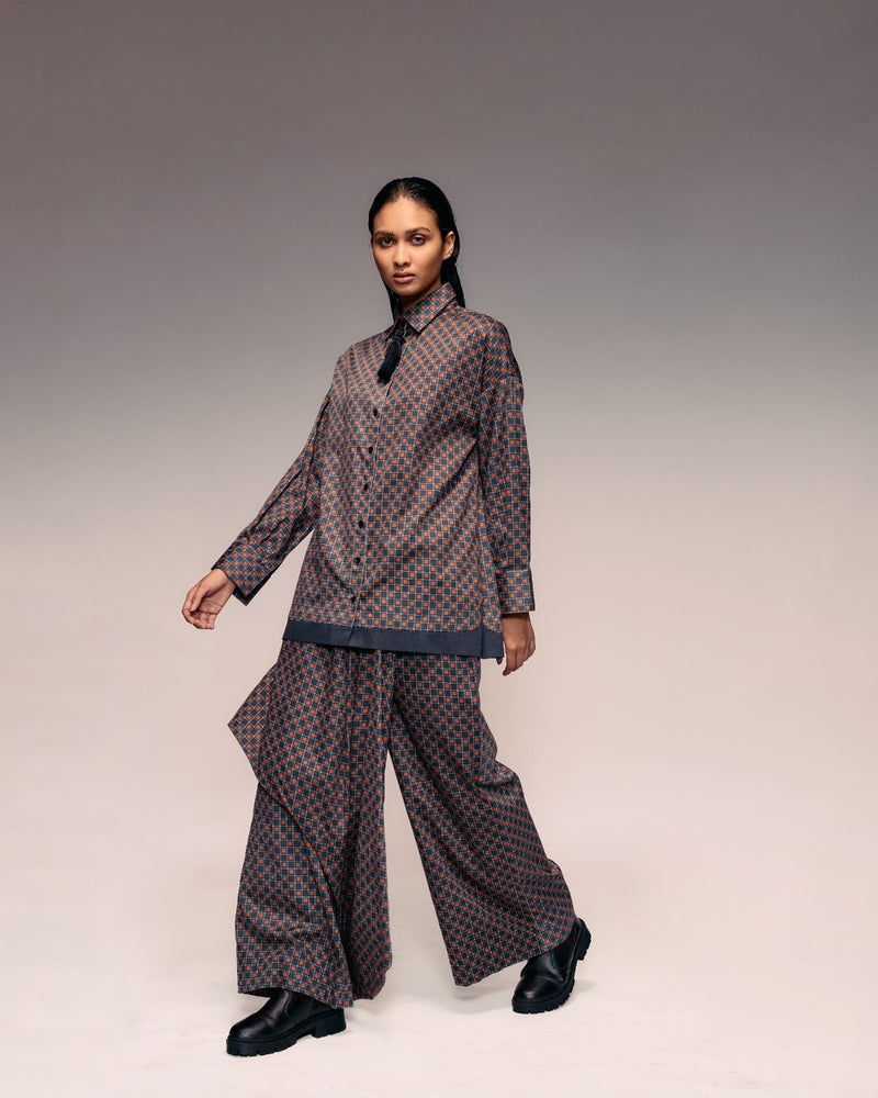 Rust Black Check Draped Trouser cotton by Kritika Murarka in rust color for women Worldwide