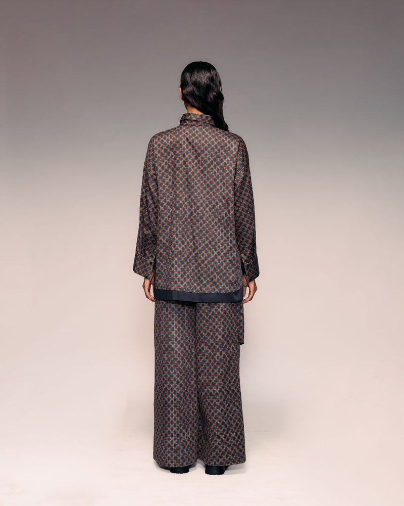 Rust Black Check Draped Trouser cotton by Kritika Murarka in rust color for women Worldwide