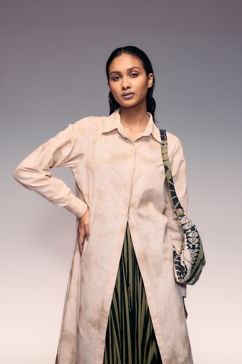 Hand Dyed Linen Shirt cotton by Kritika Murarka in ivory color for women Worldwide