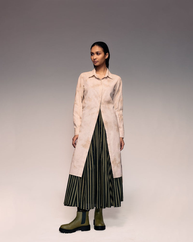 Hand Dyed Linen Shirt cotton by Kritika Murarka in ivory color for women Worldwide