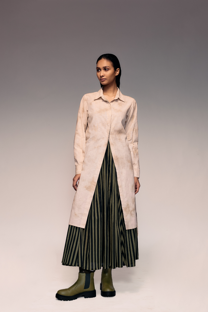 Olive Black Stripe Skirt cotton by Kritika Murarka in black color for women Worldwide