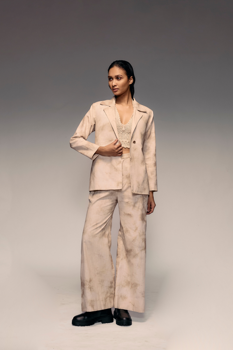 Hand Dyed Blazer Pant Set cotton by Kritika Murarka in ivory color for women Worldwide